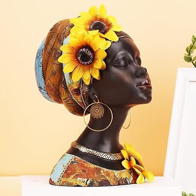 Buste Résine Guerrier Africain - Statue Décorative 21,5 Cm - Homme Multicolore