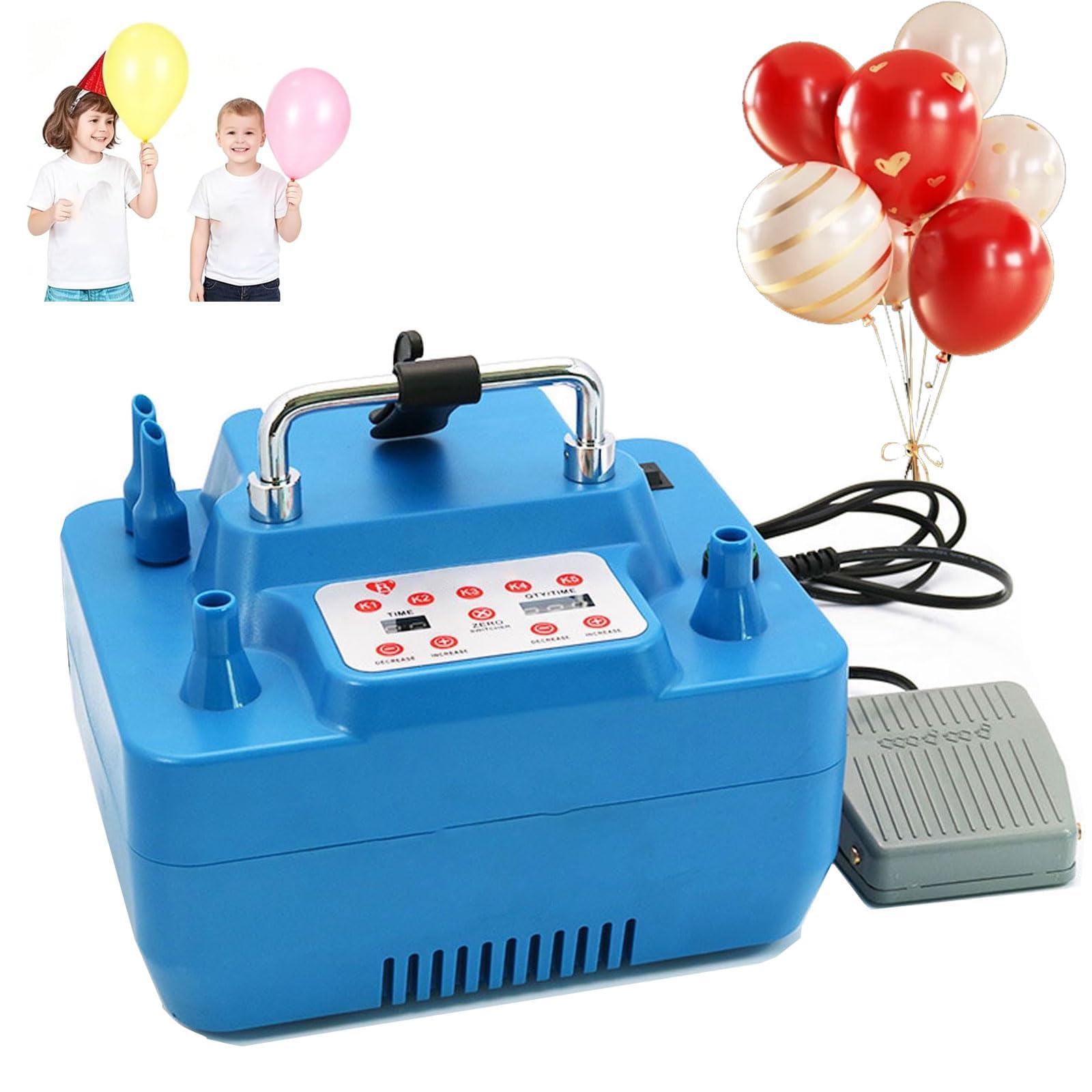 Pompe Électrique à Ballons, Gonfleur 800W à 2 Buses, Minuterie 0,1–9,9 s