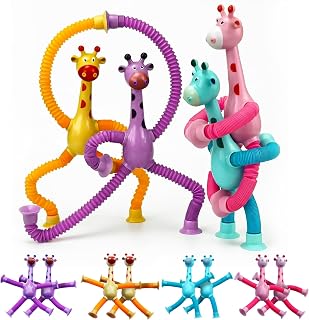 12 Pcs, Pop Tubes Giraffe Suction Cup Sensory Toys for Kids with Autism | Telescopic Suction Cup Toy, Party Favors for Kids Birthday Gifts Sensory Fidget Toys, Travel Essential Stretchy Robots