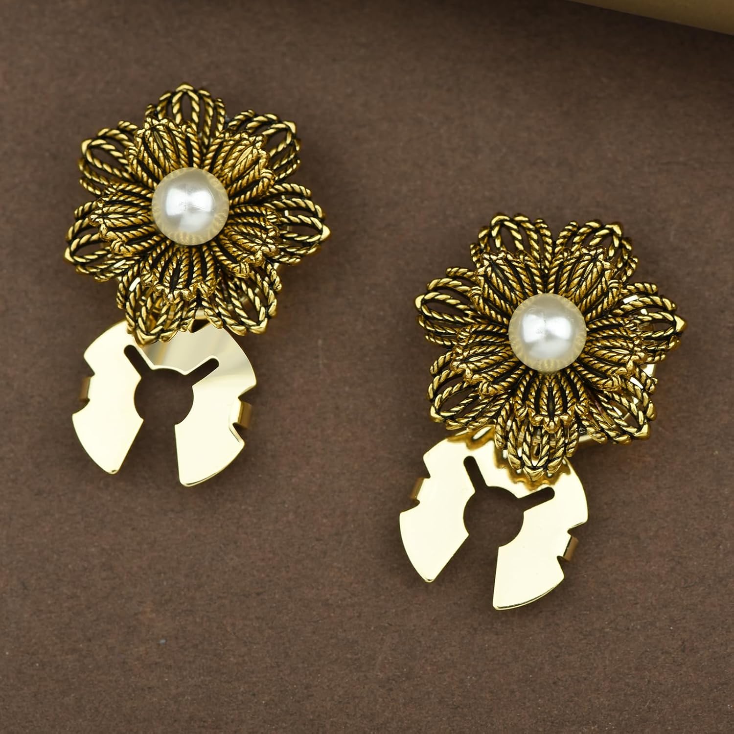 Vintage Style Flower Button Cover Cufflinks with Pearl Center, Brass Alloy, Gold and Silver, Extra Large, 2 Piece Set Snap-on Cufflinks for Wedding and Business Shirts