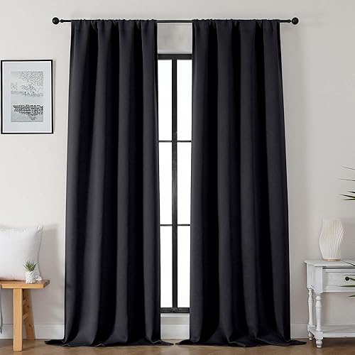 Miniatura 21 de Gwine - Cortinas opacas negras para dormitorio de 84 pulgadas de largo, juego de 2 paneles, cortinas sólidas reductoras de ruido con aislamiento