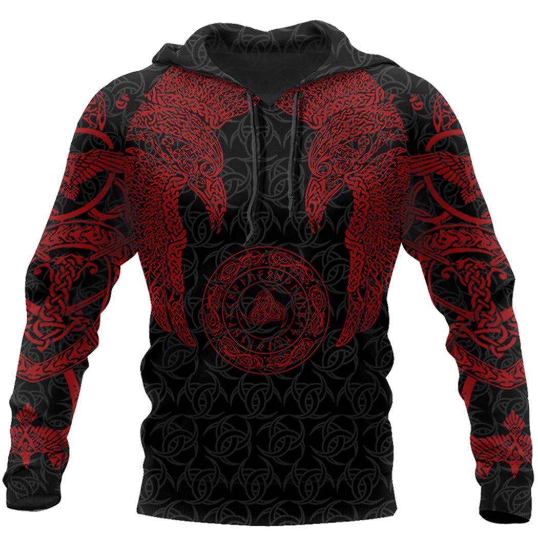 Crazy Pattern Viking Tattoo 3D Printed Hoodies,Men Harajuku Hooded Sweatshirt Tracksuit,Autumn Casual Pullover Hoodies L