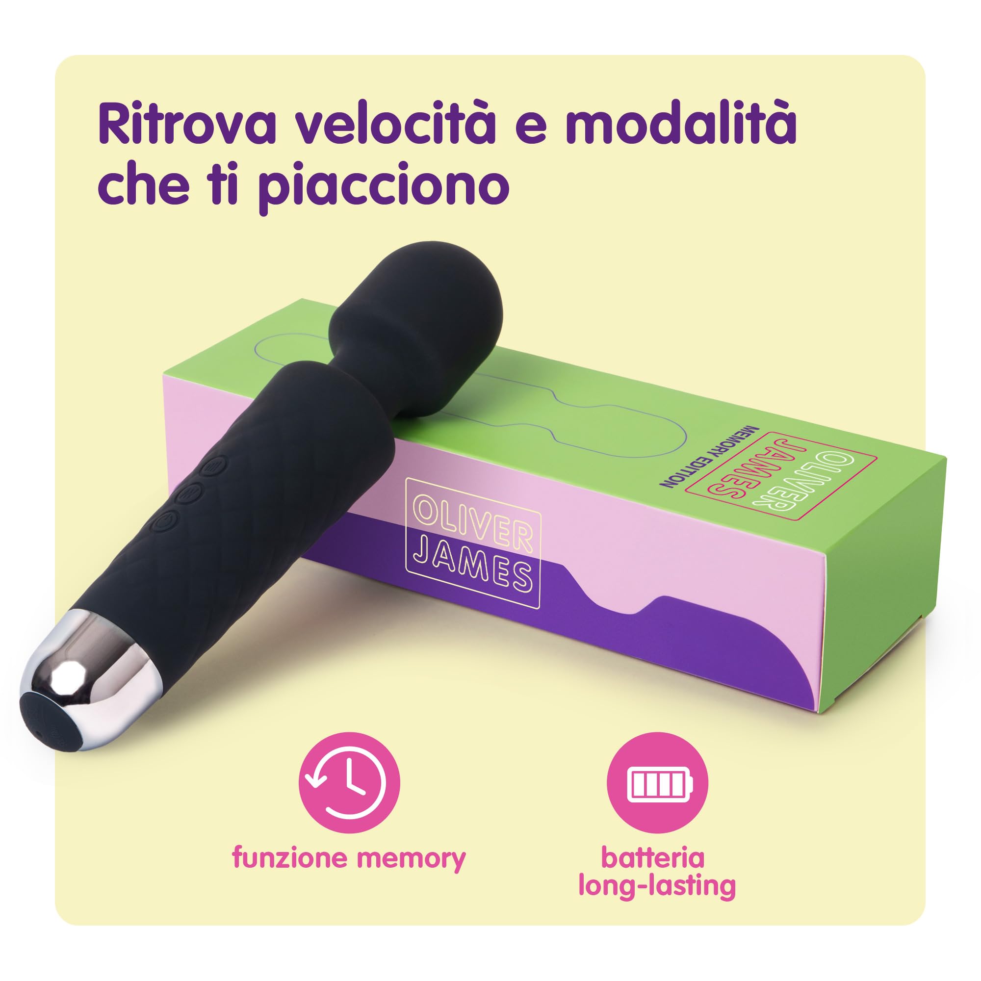 Oliver James Massaggiante Personale Elettrica, 20 modalità di vibrazione 8 velocità per Massaggi Rilassanti e per Alleviare la Tensione Muscolare, borsa da viaggio (Edizione limitata: Memoria Nero)