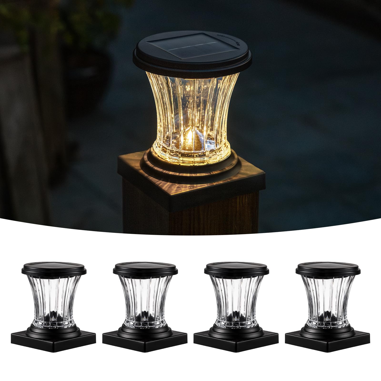 OPOIRA Glass Solar Post Cap Lights Outdoor Waterproof, 3000K LED Solar Fence Post Lights with Modular Design, Auto On/Off for Deck, Patio, Garden, 4x4
