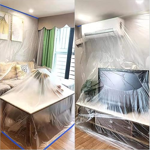 Miniatura 6 de Juego de 3 piezas, cinta protectora de película preenmascarada, para cubierta de automóviles, pintura y enmascaramiento (8 pies x 65 pies)