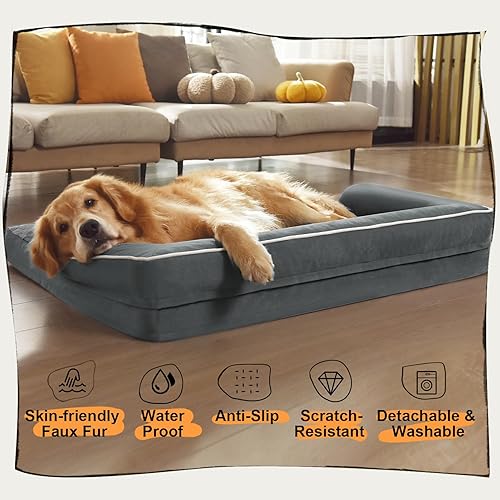 Miniatura 6 de Cama ortopédica lavable para perros pequeños, sofá cama para perros pequeños, sofá de espuma viscoelástica, impermeable, con funda extraíble