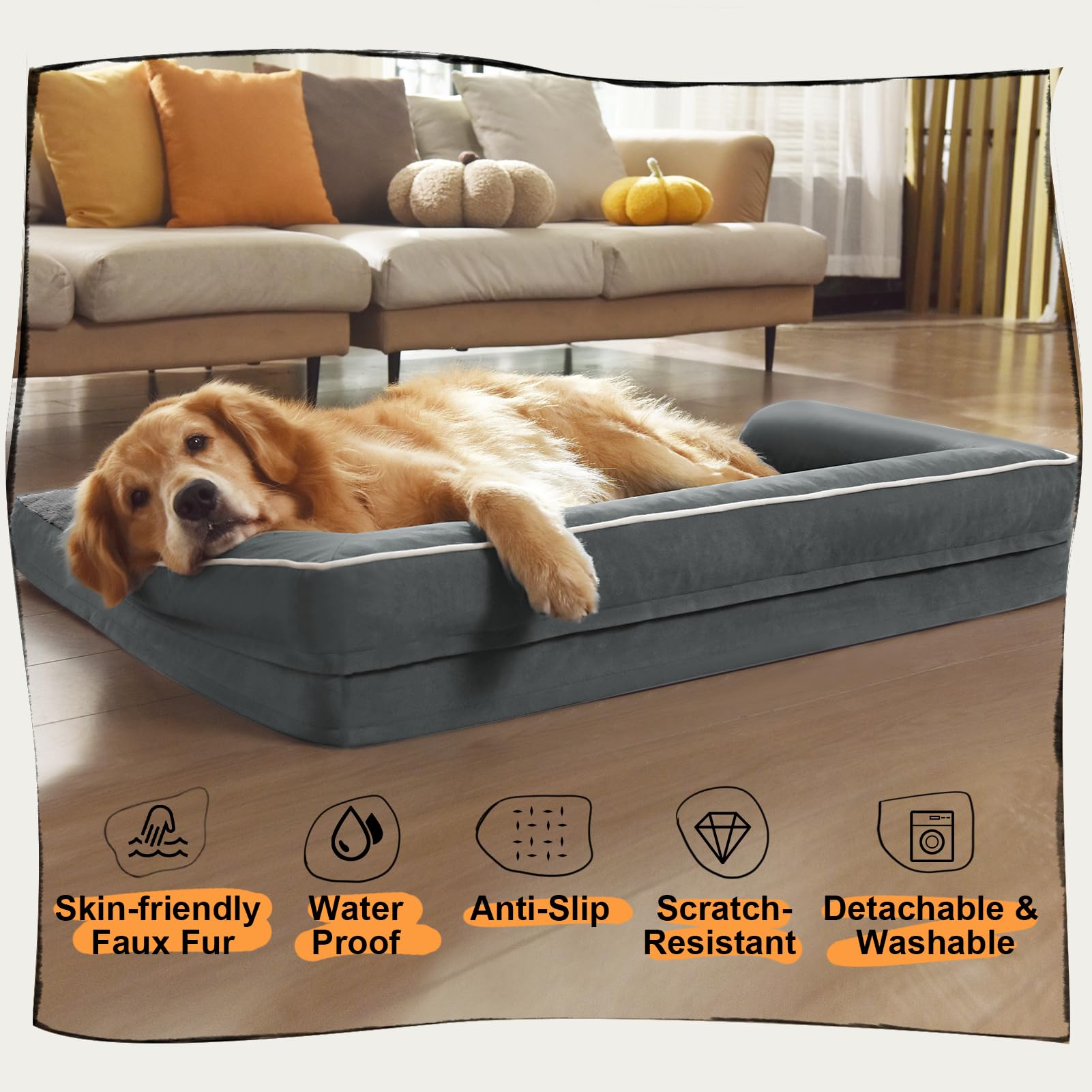 Dog Bed Medium Size Dog-Orthopedic Waterproof Bed for Dogs,Foam Couch Sofa with Washable Removable Cover & Non-Slip Bottom-Dark Grey - image 6