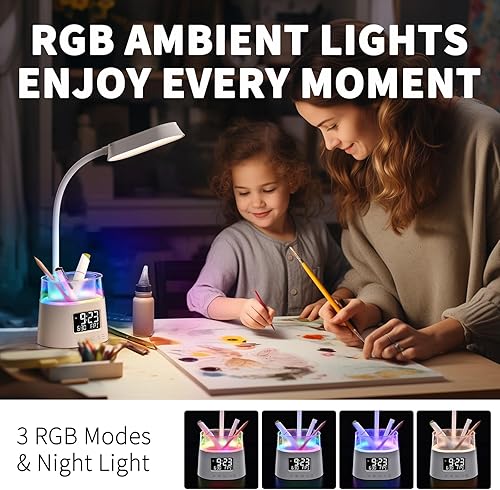 Miniatura 2 de Lámpara de escritorio LED con soporte para bolígrafo, lámparas táctiles para mesita de noche con 3 modos de color, luz de lectura para cama que