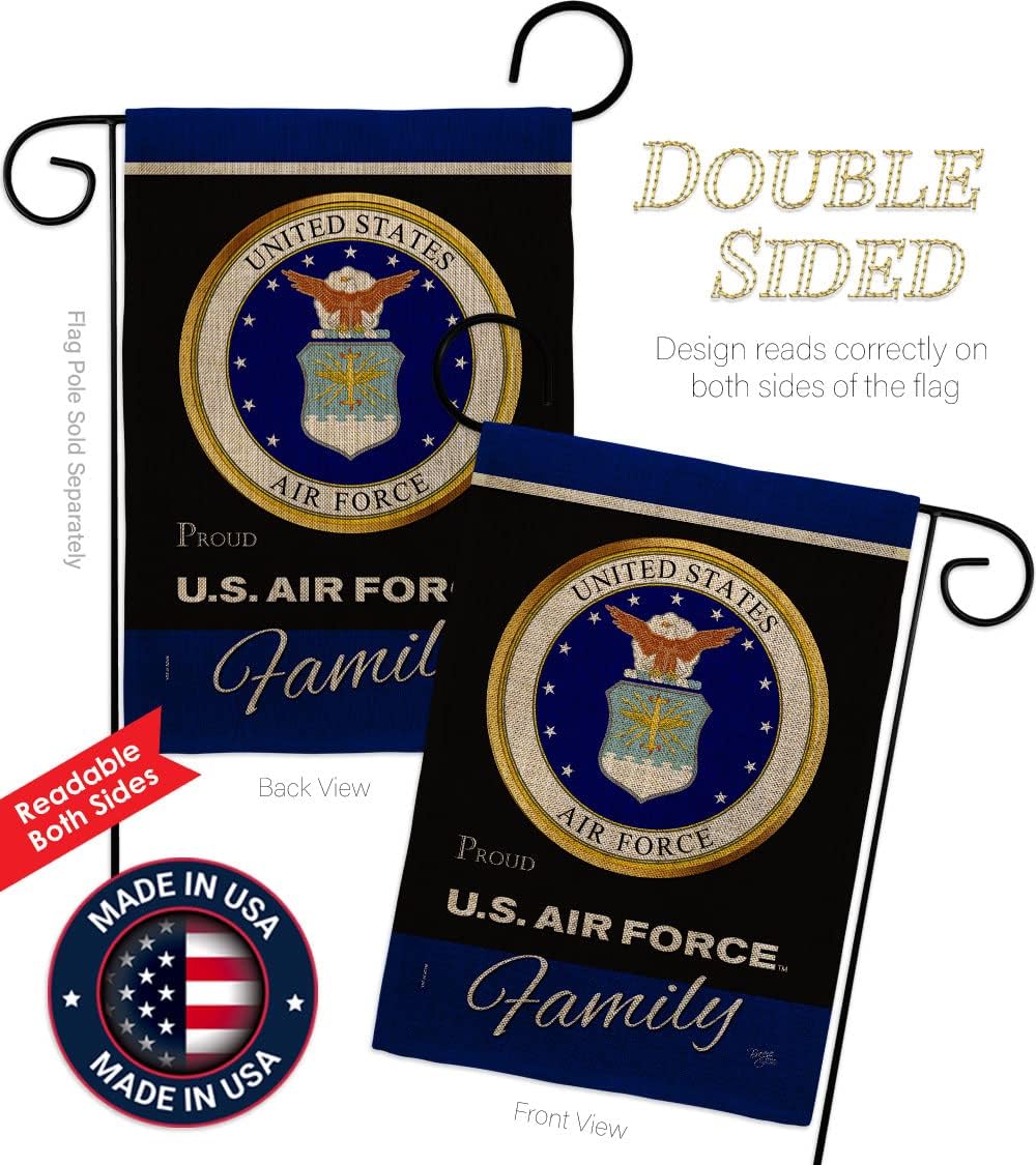 Air Force Proudly Family Burlap Garden Flag - Armed Forces USAF United State American Military Veteran Retire Official - House Decoration Banner Yard Gift Double-Sided Made in USA 13 X 18.5