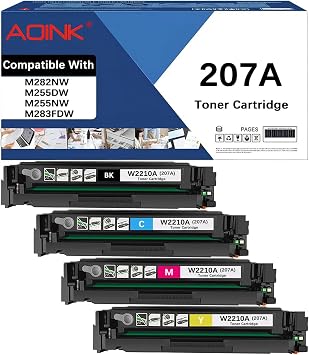 207A Toner Cartridge Replacement for HP 207A W2210A W2211A W2212A W2213A Toner Cartridge Compatible with HP Color LaserJet MFP M255DW M282NW M255NW M283FDN M283FDWBCMY-4PK