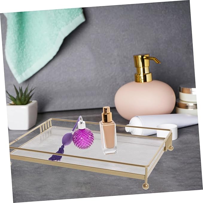 Bandeja organizadora para baño acrílico y acero carbono dorado miniatura 6