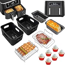 YINGRACE Accessori Friggitrice ad Aria per Ninja Foodi Max Dual Zone AF400EU 9,5 L AF300EU 7,6 L, COSORI 8,5 L, 7 pezzi con Stampo in Silicone Platino, Griglia, Teglia per Pane, Stampo per Muffin