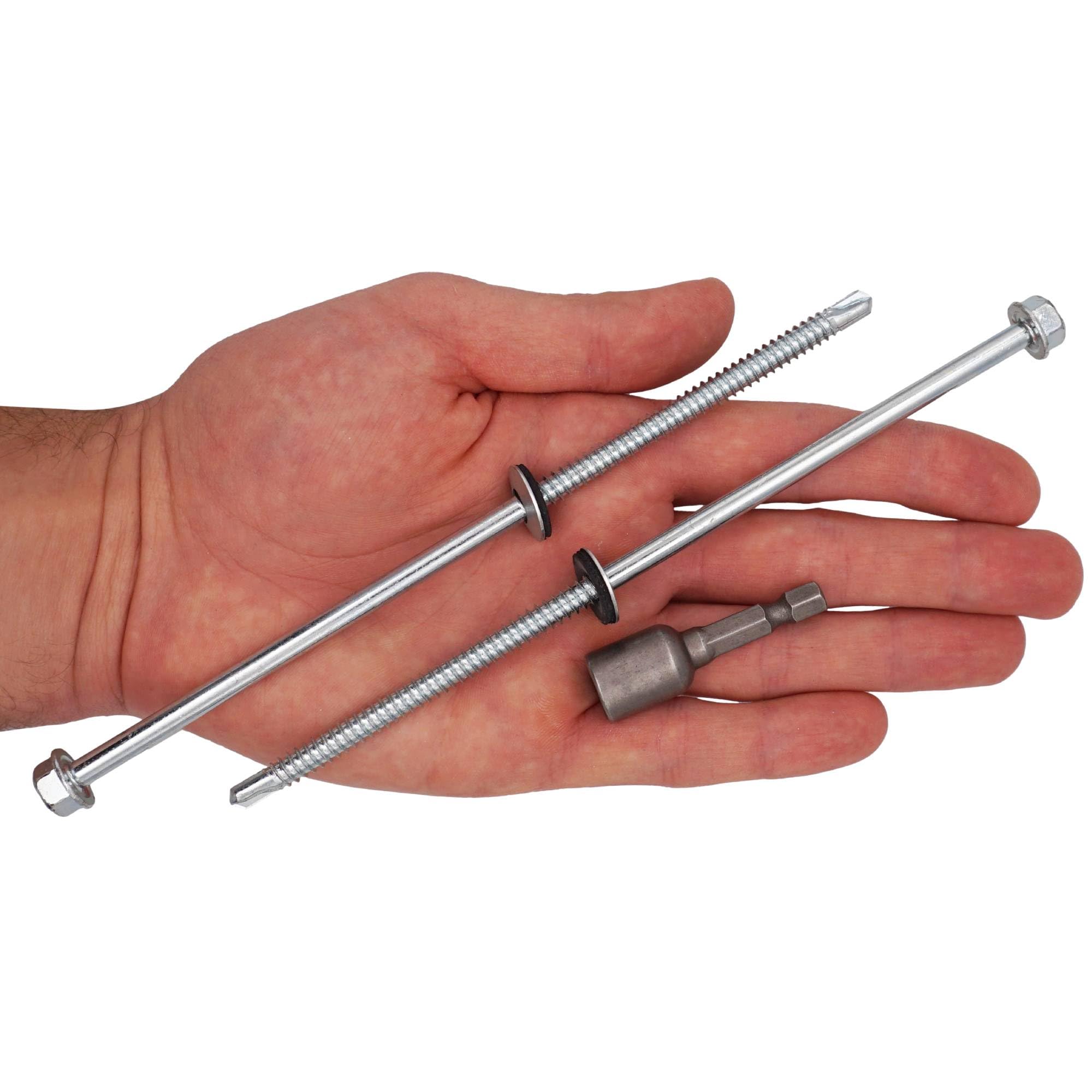 SKIR'CO (20 uds.) Tornillos para techos galvanizados 6,3 x 180 mm cabeza hexagonal, tornillos autoperforantes DIN 7504-K con arandelas de sellado EPDM