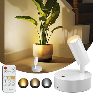 Lightupyourlife Wireless Rechargeable LED Spotlight Indoor - Remote Dimmable, 350° Adjustable for Plants, Artwork, Pictures - White