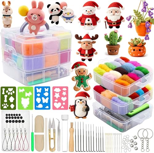 Kit de fieltro de agujas, juego de 109 piezas, lana West Bay, 36 colores con her