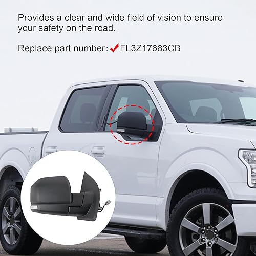 Vista 6 de JDMSPEED Espejo lateral del lado del pasajero con calefacción y señal LED con textura negra a la derecha Compatible con Ford F150 2015-2020 con Negro