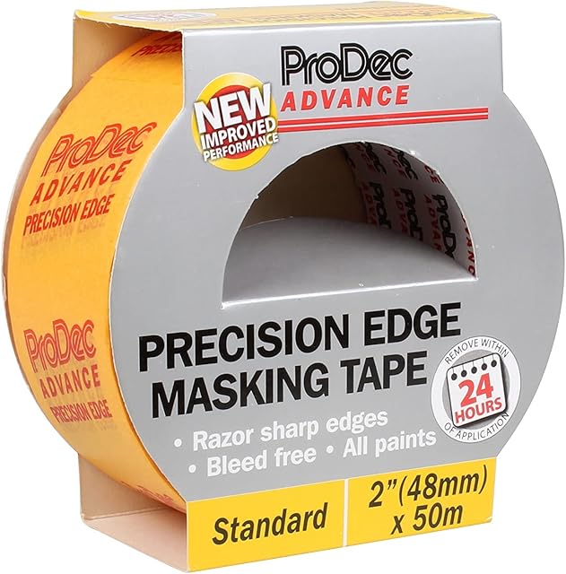 ProDec Advance ATMT003 48mm (2 inch) x 50m Precision Edge Multi Surface Painters Masking Tape for Razor Sharp Lines with No Paint Bleed For Indoor Painting and Decorating,Yellow