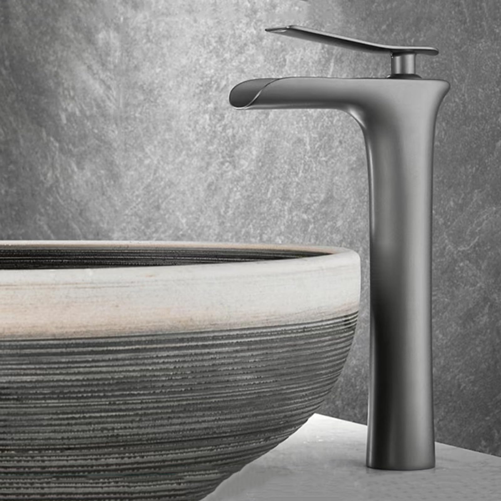 Grifos De Cascada para Lavabo Alto, De Un Orificio, para Agua Caliente Y Fría, De Latón, Color Gris.