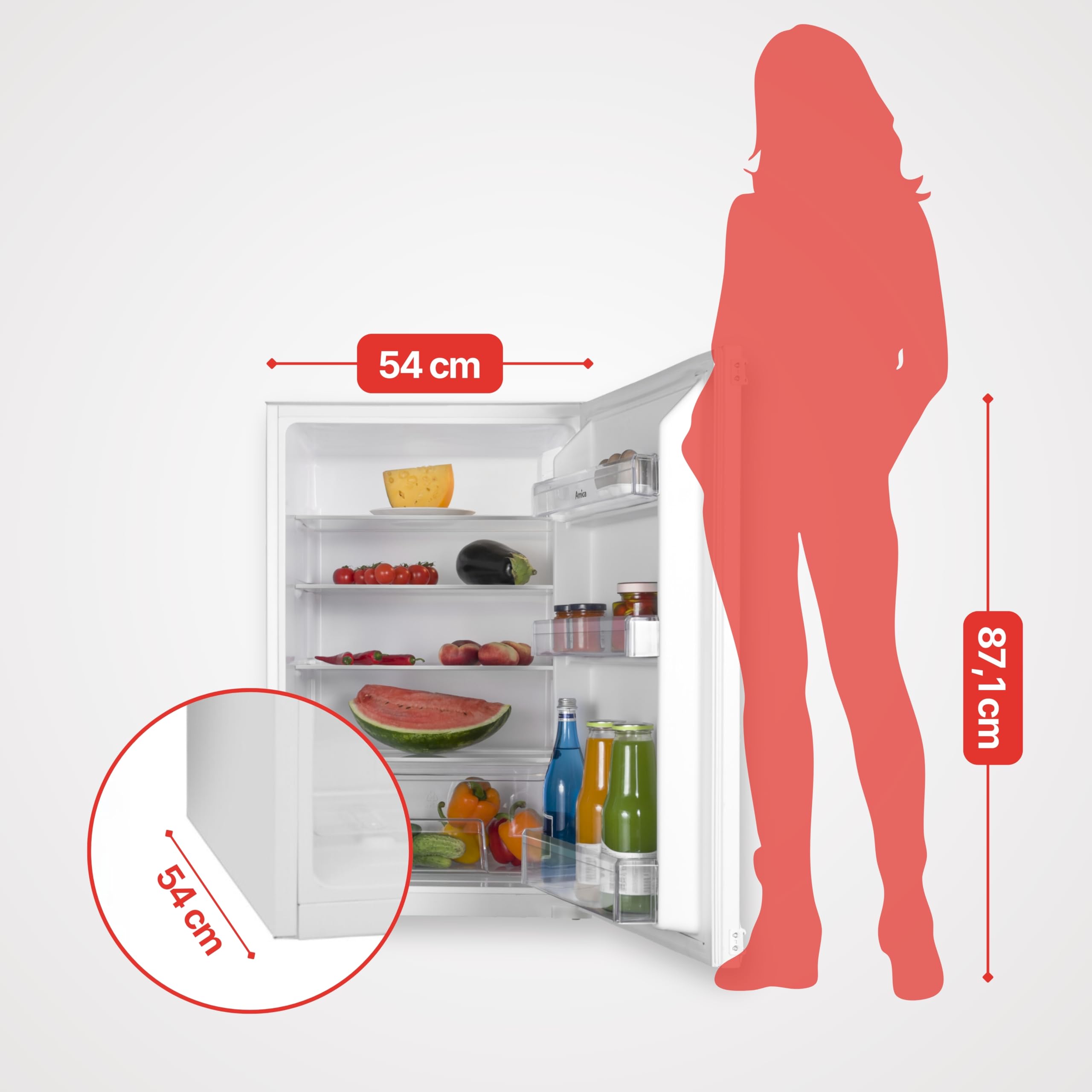 Amica Einbau Kühlschrank 135 L 87,1x54x54 cm EVKSS 353 900 | 880 mm Nische, Schlepptür-Technik, Inverter Kompressor, Elektronische Steuerung, Tür-Offen-Alarm, LED Beleuchtung