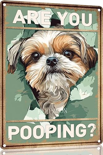 Miniatura 24 de Letrero de hojalata divertido con texto en inglés "Saint Bernard Dog Are You Pooping" para decoración de pared de baño, inodoro, 12 x 8 pulgadas