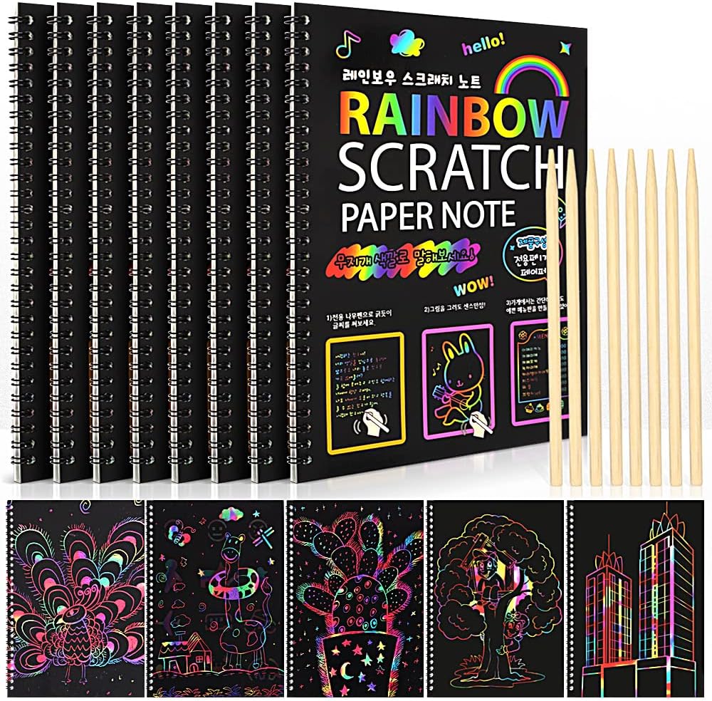 8 Pack Scratch Arts Drawing Notebook Paper for Kids Art Supplies, Large Rainbow Scratch and Sketch Books Set for Kids Party Favors