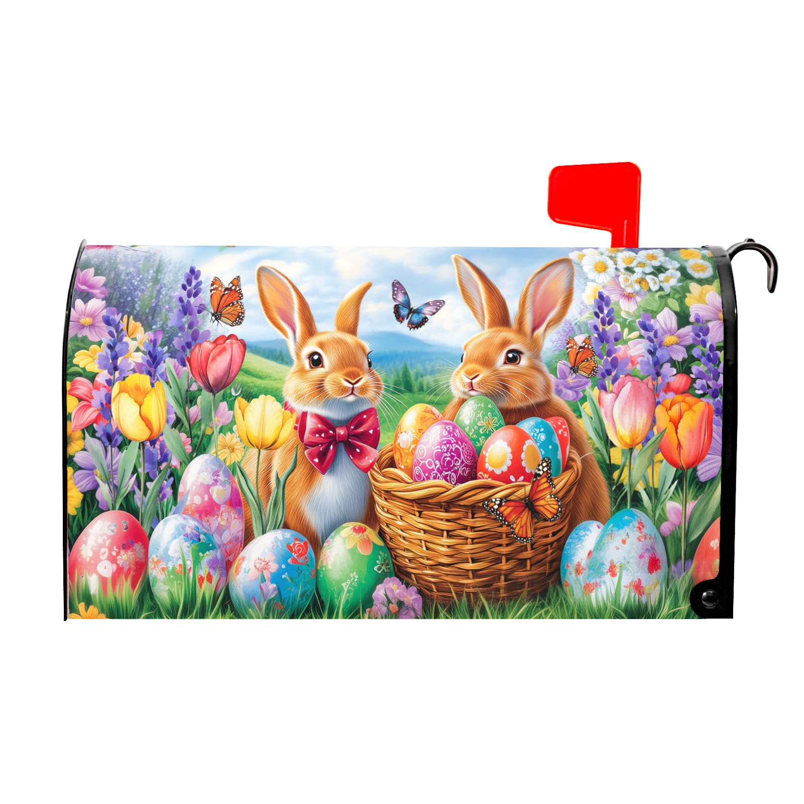 Spring Easter Mailbox Covers Magnetic Standard Size 21 X 25.5 Inch Bunny Flower Magnetic Mailbox Covers Egg Butterfly Mailbox Wraps Post Box Cover Decoration Outdoor Garden Home Yard Outside