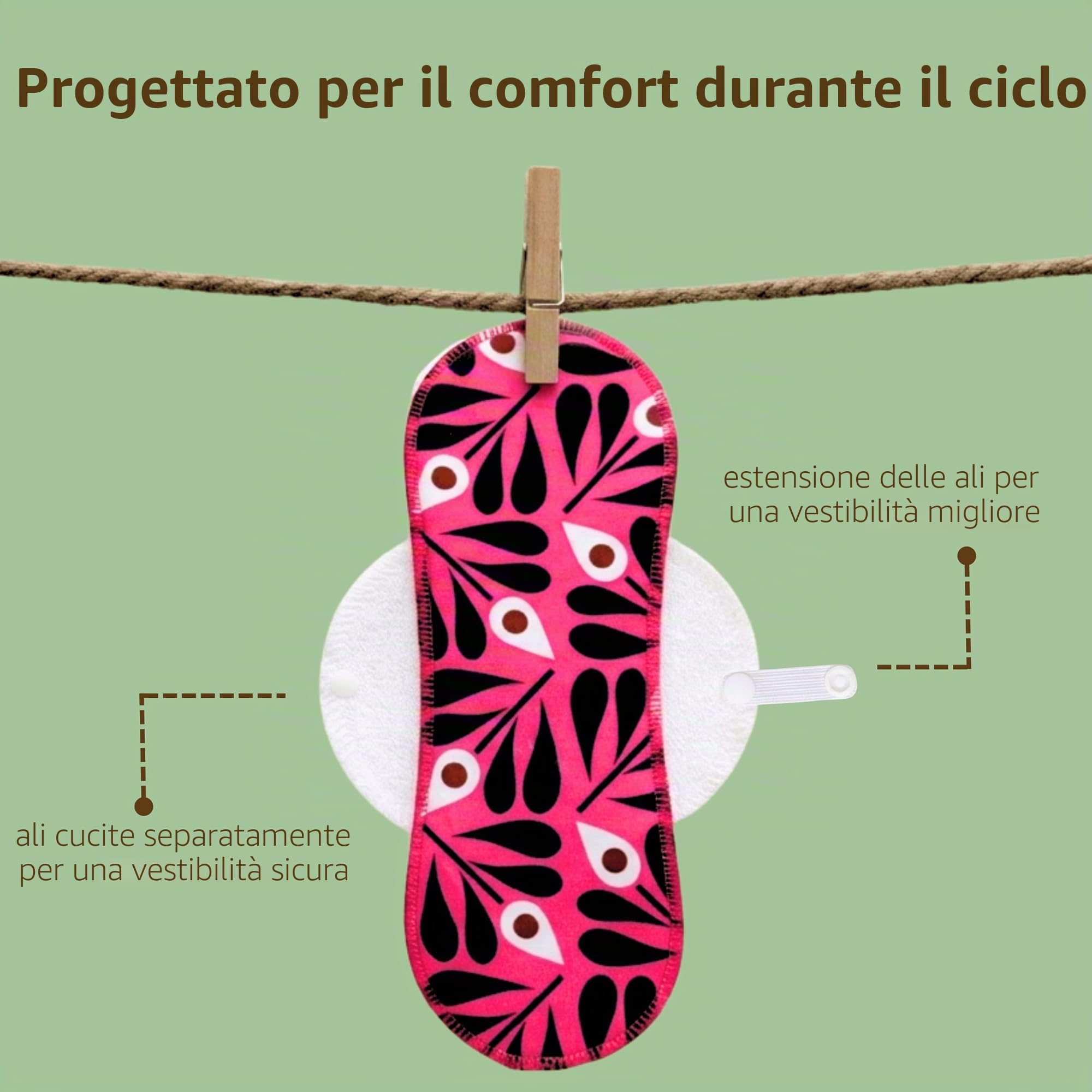 Assorbenti Lavabili Cotone Biologico; Assorbenti Riutilizzabili 6-Pack + Borsa (L+XL) PRODOTTI IN EU; Assorbenti Lavabili Flusso Abbondante Notte; per ciclo mestruale, l’incontinenza e il dopo parto