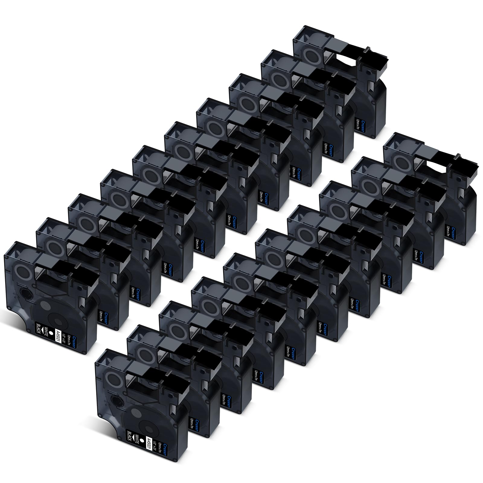 Cruxer 20-Pack Compatible for Dymo D1 45021 S0720610 Label Tape，White on Blak 12mm x 7m Replacement for Dymo LabelManager 160 210D 500TS LabelPoint 100 350 LabelWriter Duo 3M PL150
