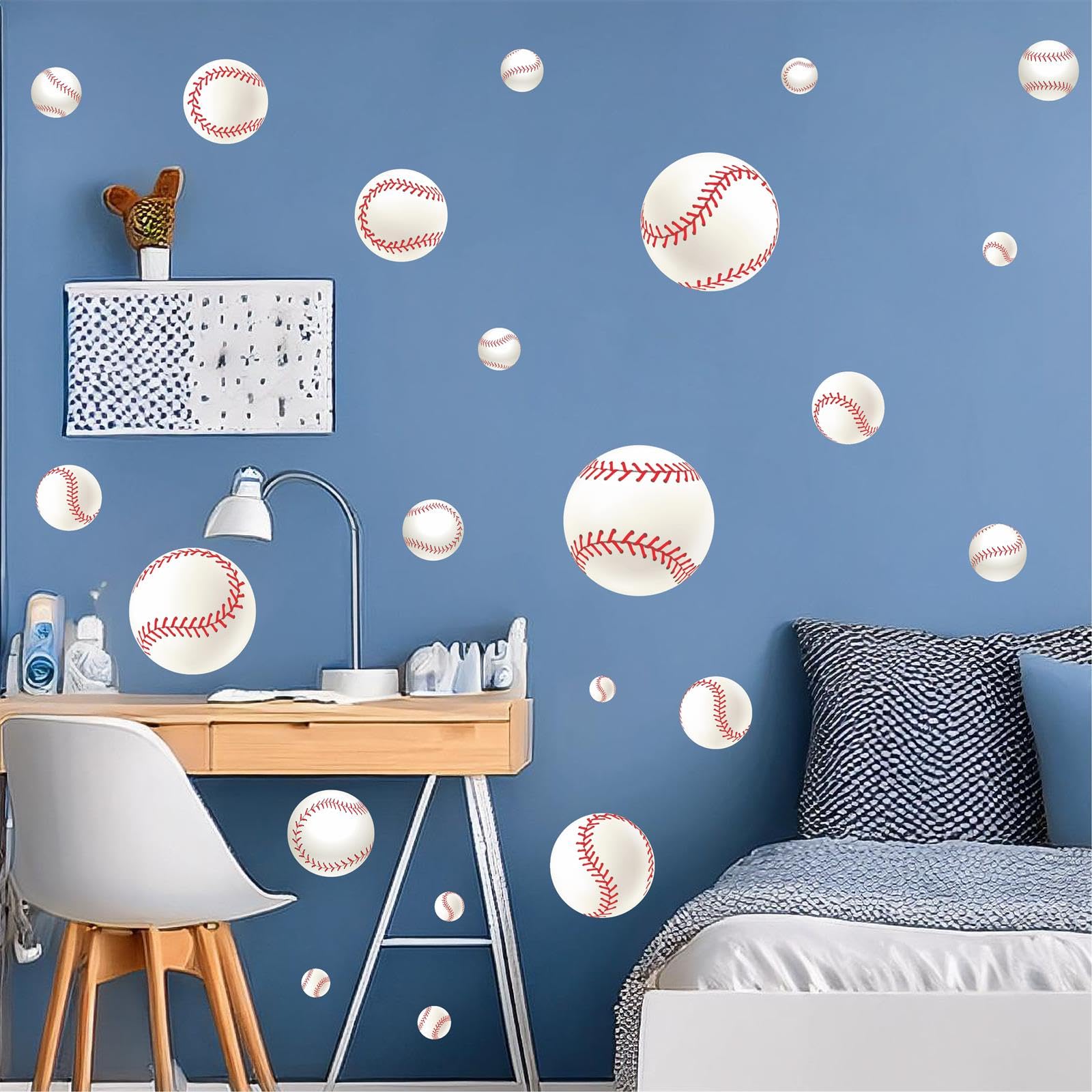 3D Baseball Wall Decals Sport Ball Wall Stickers Baseball Balls Decals Peel and Stick 3D Baseball Wall Decor for Boys Girls Teen Bedroom Baseball Room