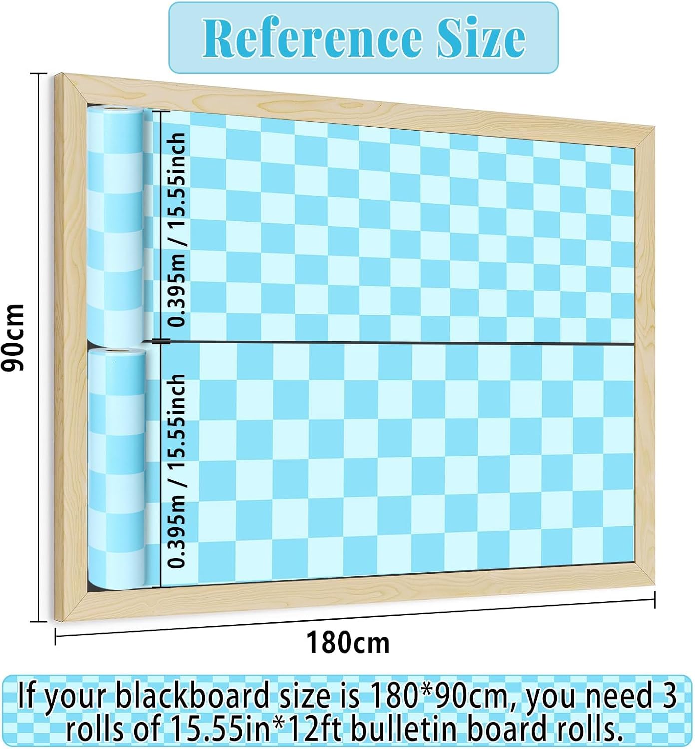Blue Checked Bulletin Board Roll Pastel Blue Reusable Waterproof Erasable Bulletin Poster Background Non-Woven Fabric Bulletin Board for Back to School Classroom Decor Wrapping Paper 15.55in x 40ft