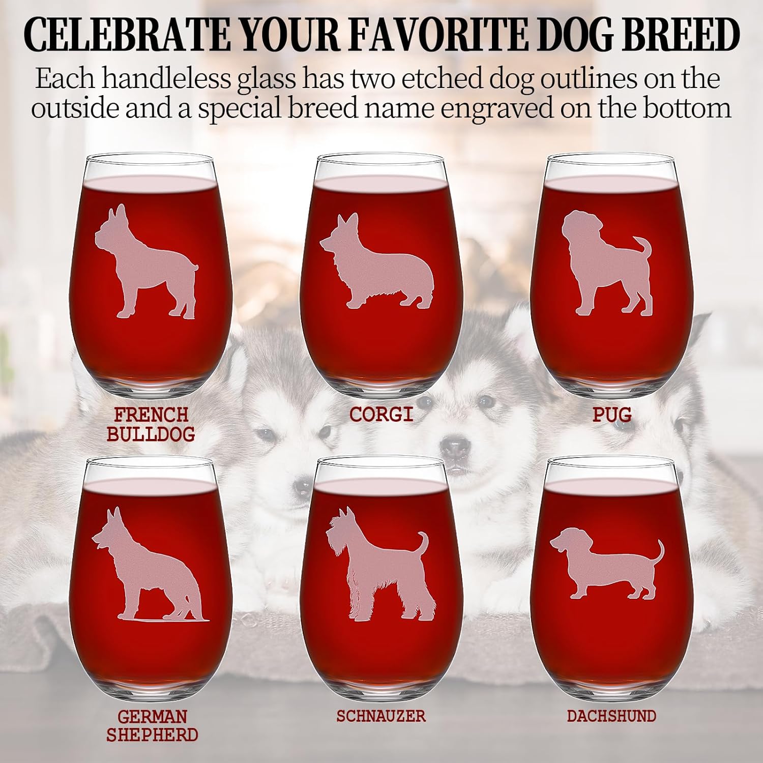 French Bulldog Stemless Wine Glass - Set of 2, Glassware for Birthdays, Parties and Anniversaries, Ideal Gift for French Bulldog Lovers, Breed Name Engraved at Base, 15.5oz. - Image 7