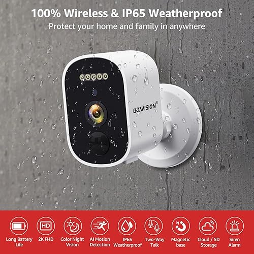 Miniatura 5 de BOAVISION Cámaras de seguridad inalámbricas para exteriores, cámara exterior 2K para seguridad del hogar, cámara de batería, montaje magnético,