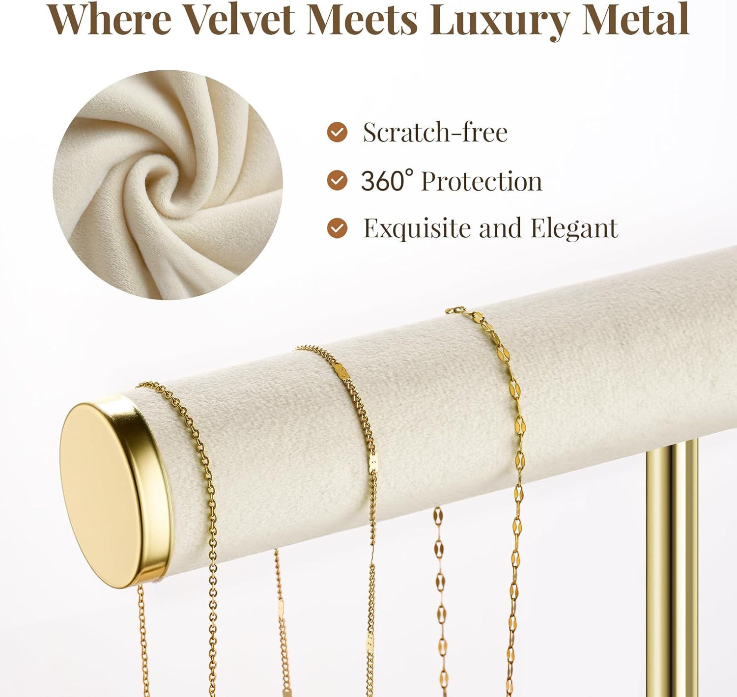 3 Tier Bracelet Holder Display - Detachable T Bar Beige Velvet Bracelet Holder, Jewelry Holder Organizer for Bracelet, Necklace, Earrings, Rings - Image 2