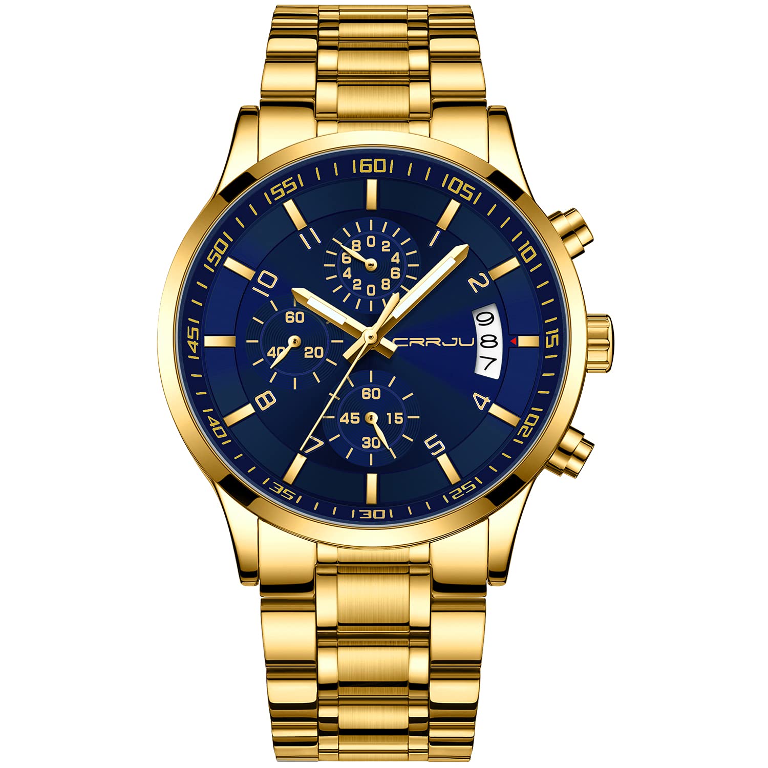 CRRJU Herren Uhr wasserdichte Chronographen Armbanduhr Männer Edelstahlarmband Business Analog Quarzuhr mit Kalender