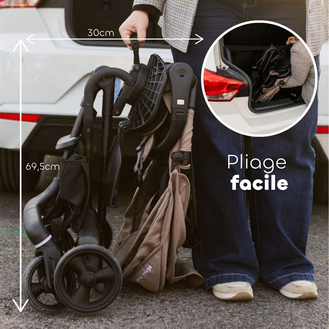 Poussette BÉABA x Micro Mobility Baby Cruiser, Dès la Naissance, Assise Rotative 360°, 7 Positions 3 Inclinaisons Pliage Une Main, Chaise Haute, Roues LED, Harnais 5 Points, Canopy XXL UPF 50+, Pralin