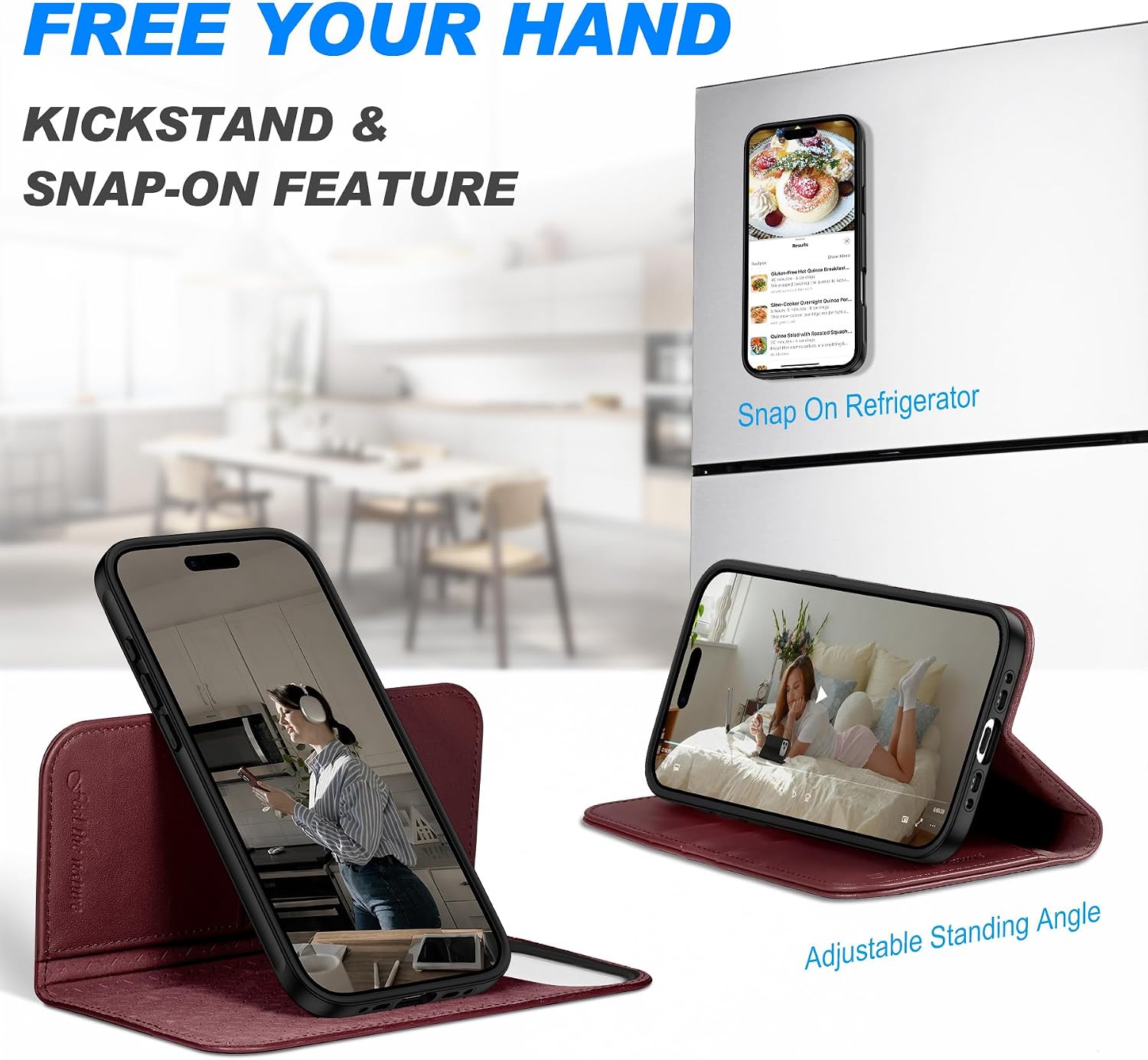 SHIELDON Detachable 2 in 1 Wallet Case for iPhone Air 6.5-inch 2025 | Genuine Leather, Wireless Charging, RFID Blocking Card Slot, Kickstand, Flip Magnetic Shockproof Cover - Wine Red