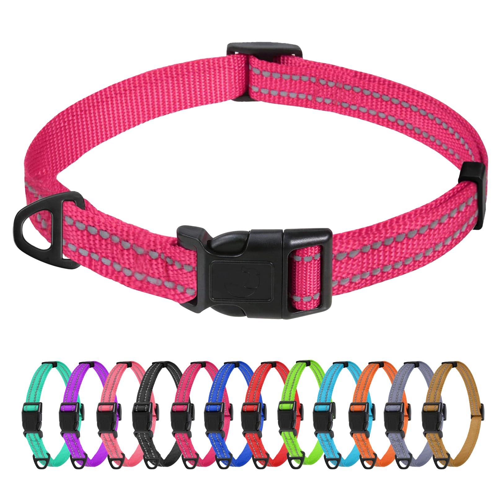 TagME Collare per Cani in Nylon Riflettente, Fibbia Staccabile Durevole, Collari Di Sicurezza Regolabili per Cani Di Taglia Piccola, Rosa Caldo, Larghezza 1.5 cm
