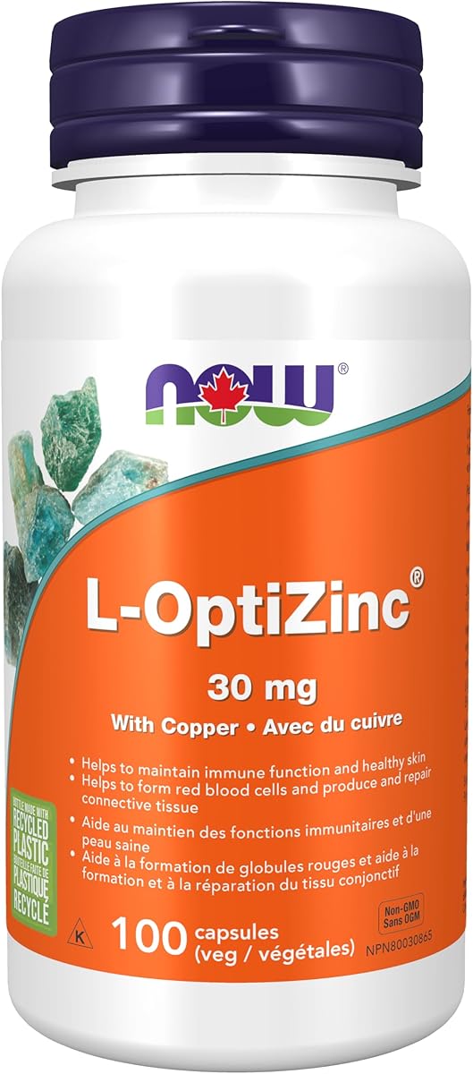 NOW Supplements, L-OptiZinc 30 mg with Copper, Highly Bioavailable Form, Immune Support*, 100 Veg Capsules