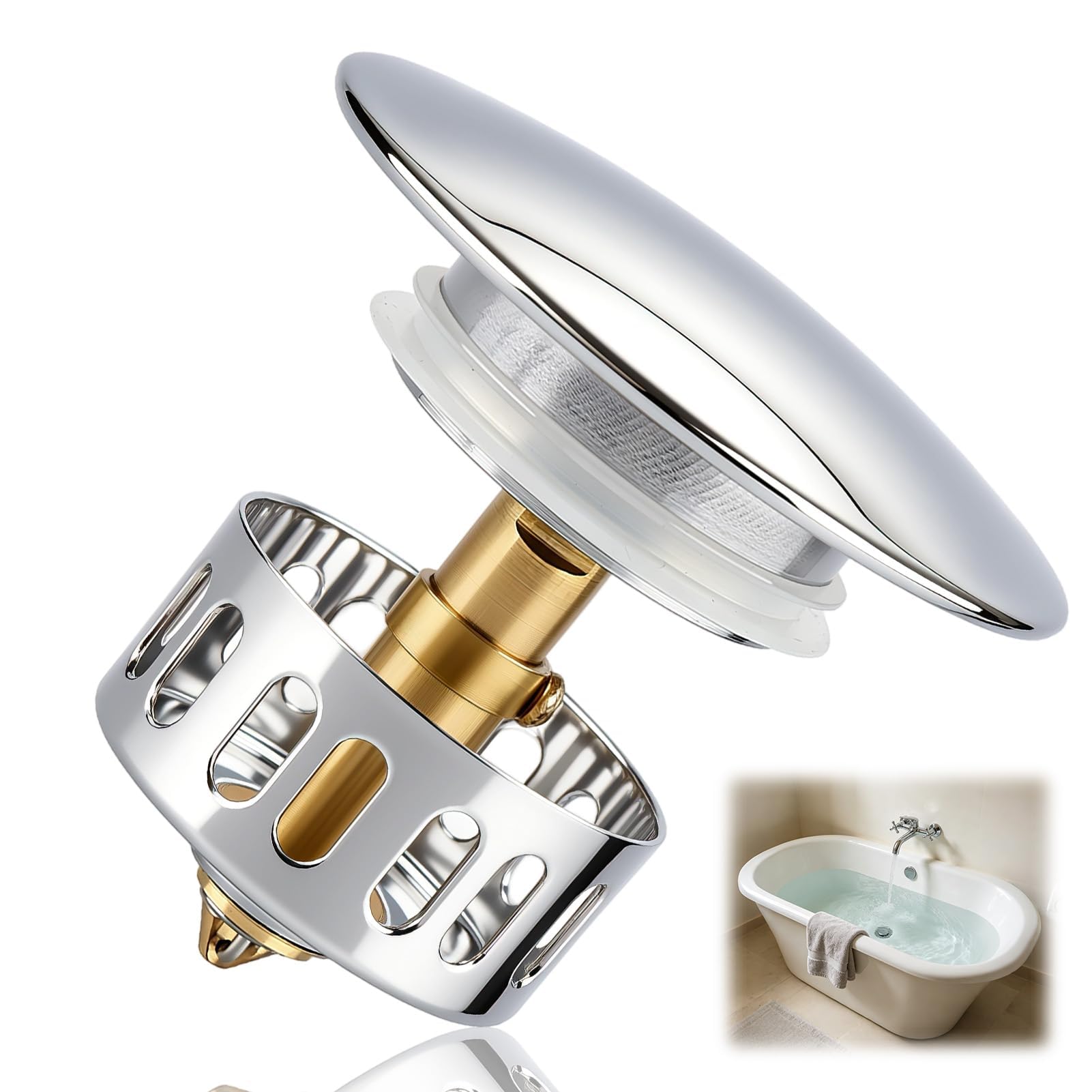 Universal Pop Up Bath Plug with Hair Catcher Drain Stopper