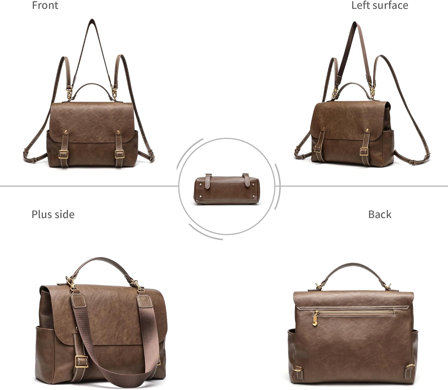 Backpack Purse for Women PU Leather Anti-theft Fashion Small Travel Messenger Purse Vintage Ladies College Travel for Work Casual Shoulder Bags 2025 with Convertible Strap 1068N Light Brown - Image 3