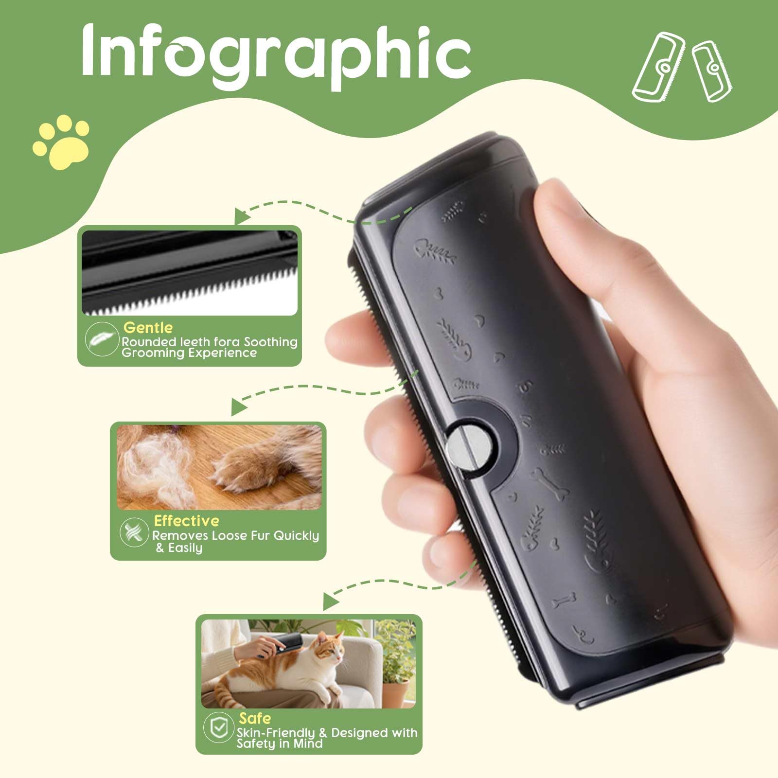 JOLLY AUNTIE Deshedding Brush for Dogs Cats, Horses & Pets, Gentle Wide Comb - Image 3