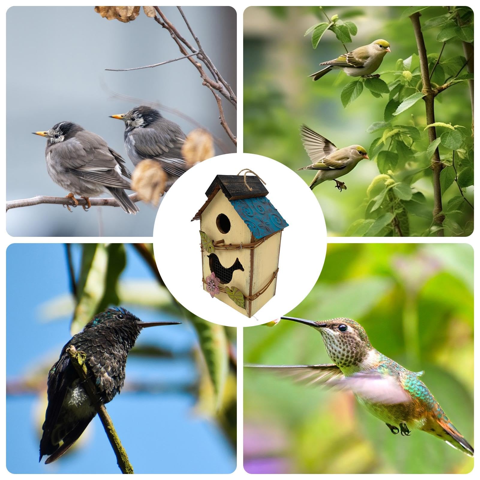 Niedliches aus Holz – dekoratives hängendes Vogelhaus den Außenbereich für Garten, Terrasse und Park (gelb)