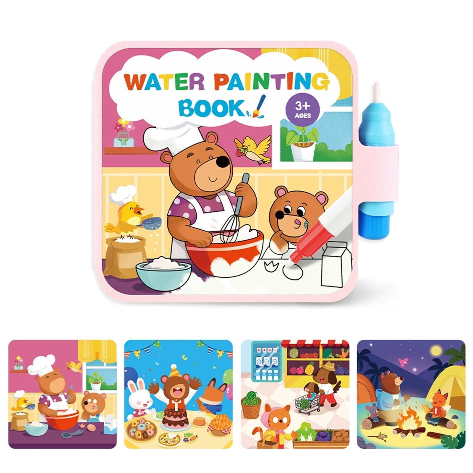 Reusable Water Painting Books for Kids – Magic Water Reveal Coloring Books with Water Pens, No-Mess Coloring Book, Portable Educational Doodle Drawing Toy, Fun Travel Activity (H)