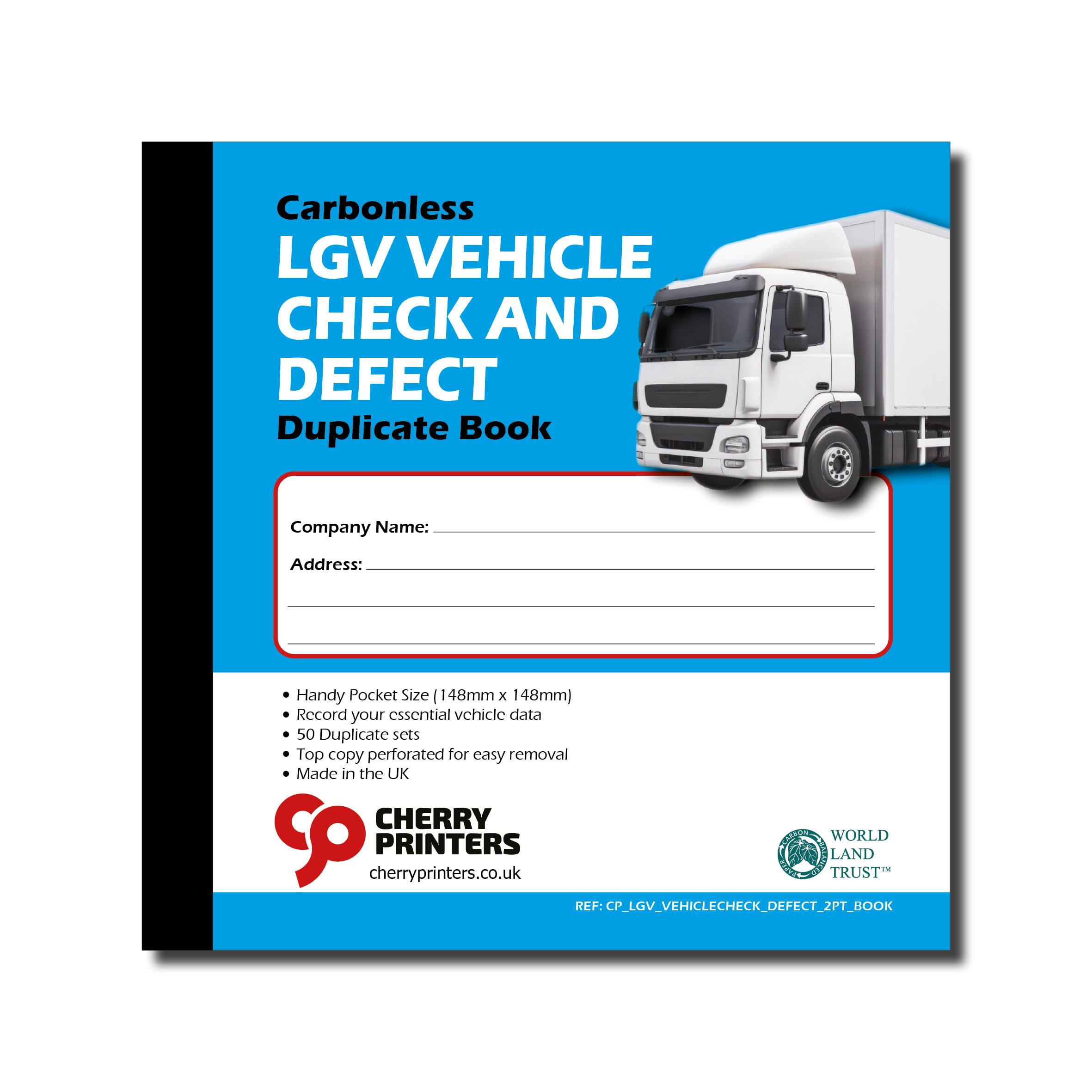 Cherry Printers LGV Vehicle Check Book | Vehicle Defect Report Pad | Daily Inspection Checklist Log Book | NCR Duplicate | Fleet Driver Safety Maintenance Record | 50 Sets | 148mm x 148mm **20 Pack**