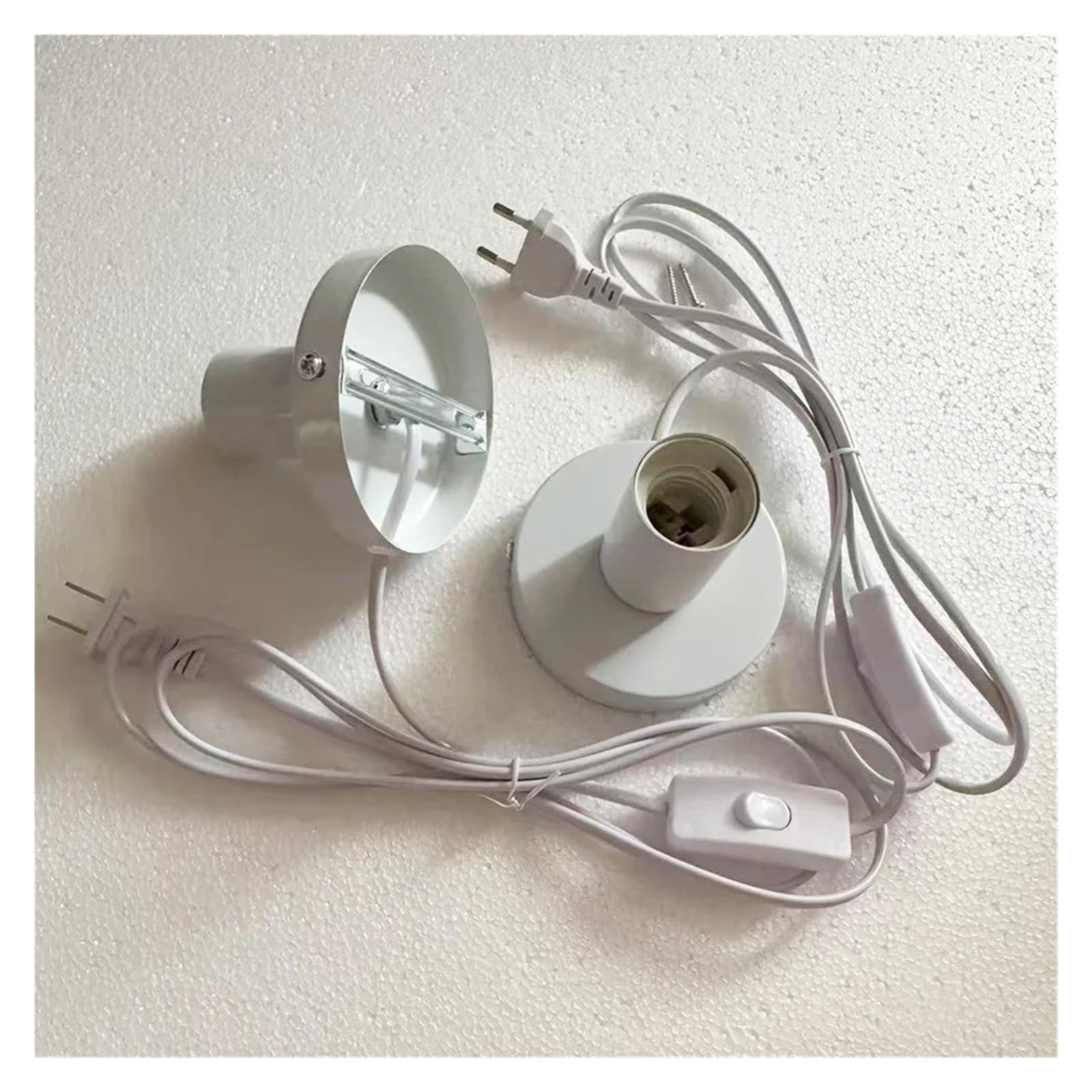 Portalámparas Luz nocturna con Cable de 1,6 M, cabezal de lámpara en línea E27, enchufes de lámpara de mesa, lámpara decorativa(Sliver-U+S Plugs)
