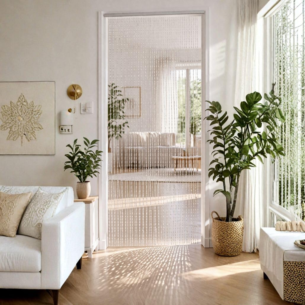 Kobolo Türvorhang Perlenvorhang Diamonds 90x200 cm - Sichtschutz für Ihre Balkon/Terrassen