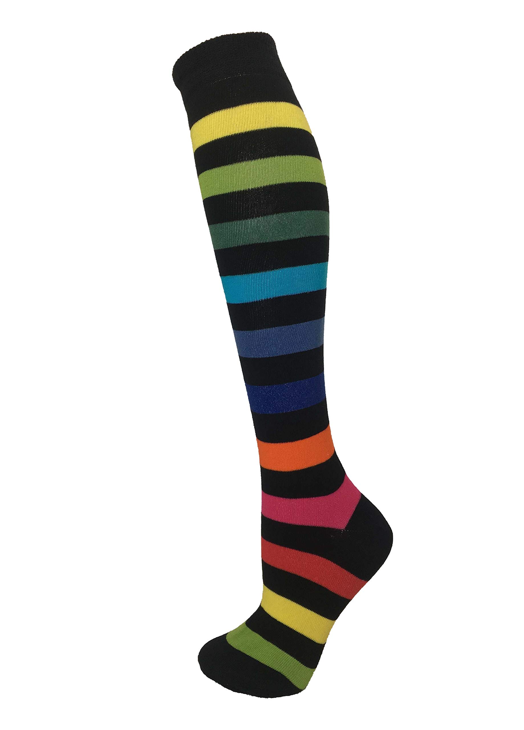 Macahel Ladies Striped Stripey Knee high socks Size 4-8 (Dark rainbow)