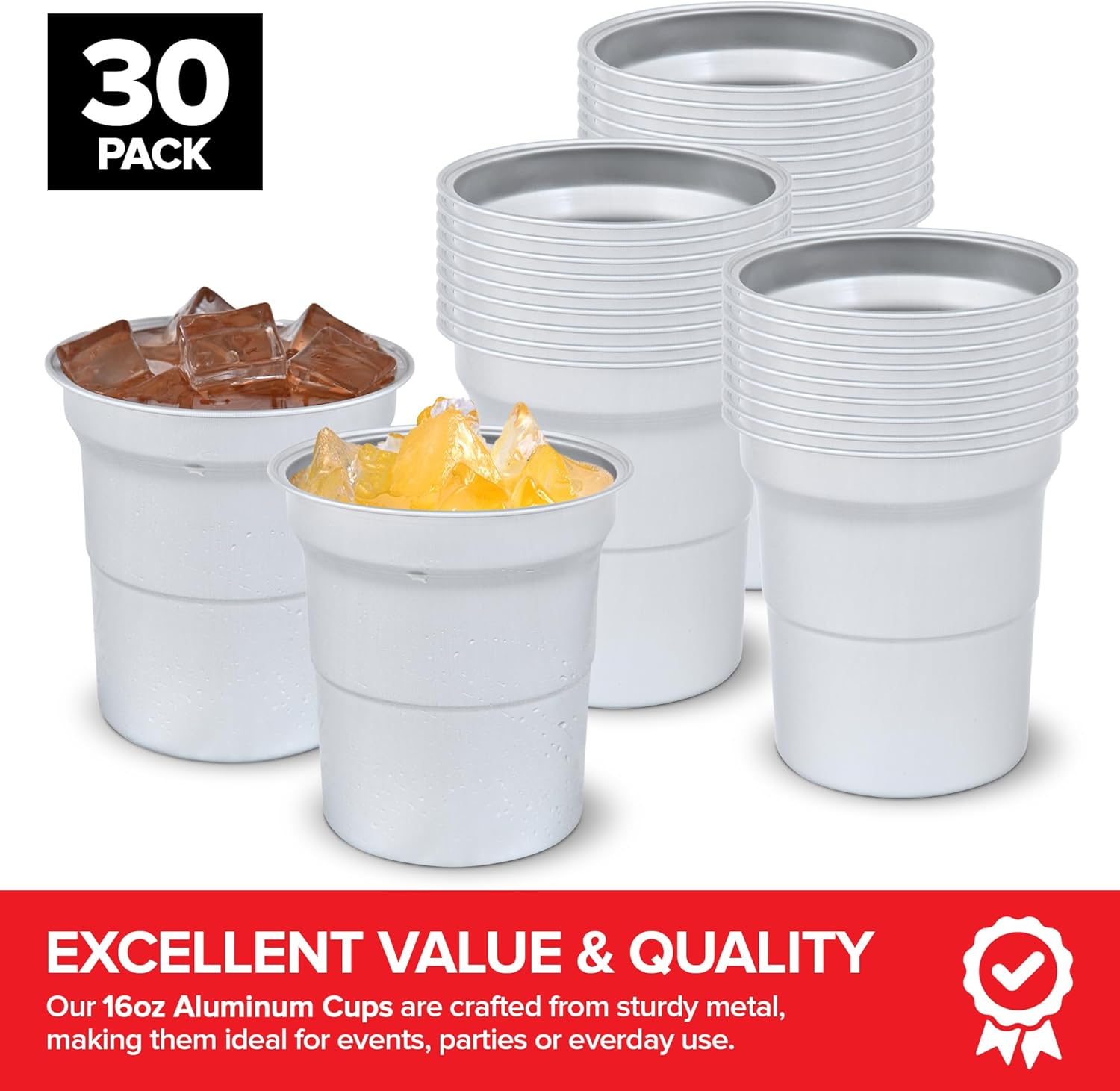Stock Your Home 16oz Infinitely Recyclable Aluminum Cups (30 Pack) – Premium Disposable & Reusable Metal Cups, Durable Aluminum Drinkware for Events, Parties, and 4th of July Celebrations - Image 2