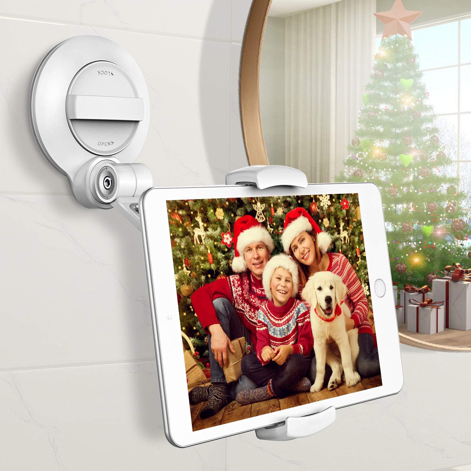 Cocoda Tablet Holder with Strongest Large Suction Cup, Universal Tablet Stand Phone Holder for iPhone iPad Series/Samsung Galaxy Tabs/Fire HD and More, Great for Mirrors/Windows/Walls/Desks/Cars