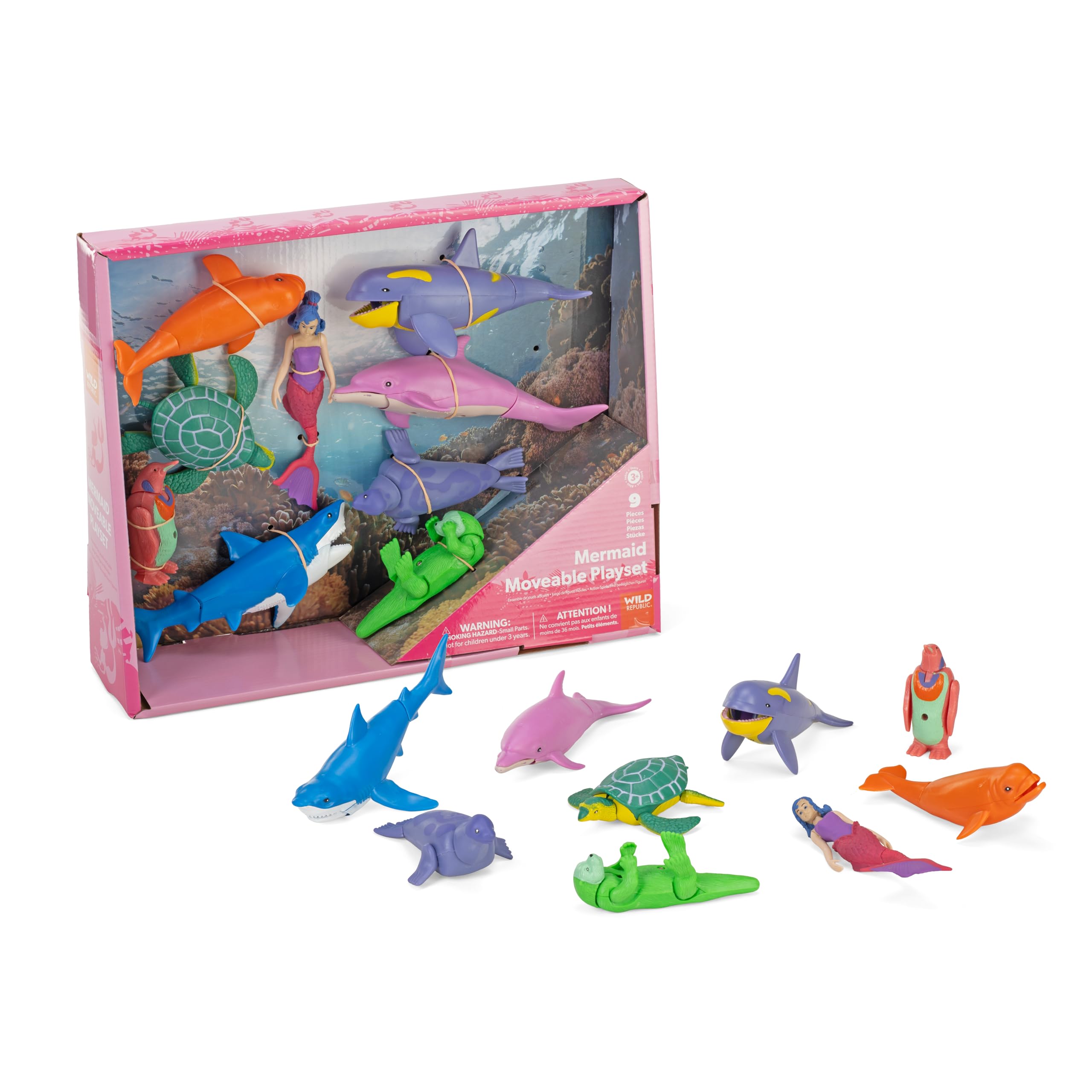 View 1 of **SEE NOTES***Wild Republic Moveable Mermaid Action Playset - 11" Mermaid & Sea Animals